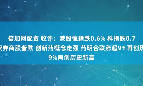倍加网配资 收评：港股恒指跌0.6% 科指跌0.78% 中资券商股普跌 创新药概念走强 药明合联涨超9%再创历史新高